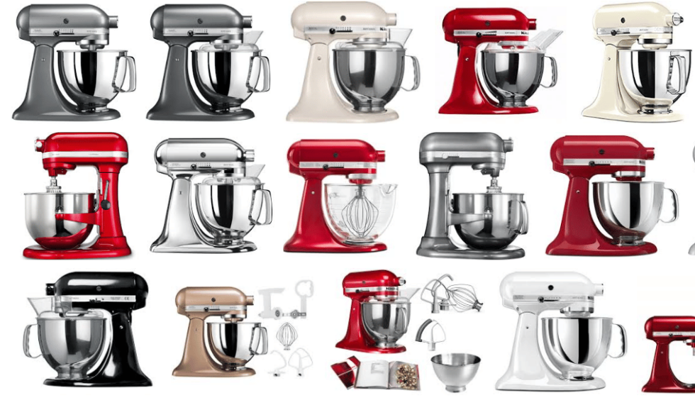 Küchenmaschinen von KitchenAid in verschiedenen Farben und Ausführungen im Vergleich