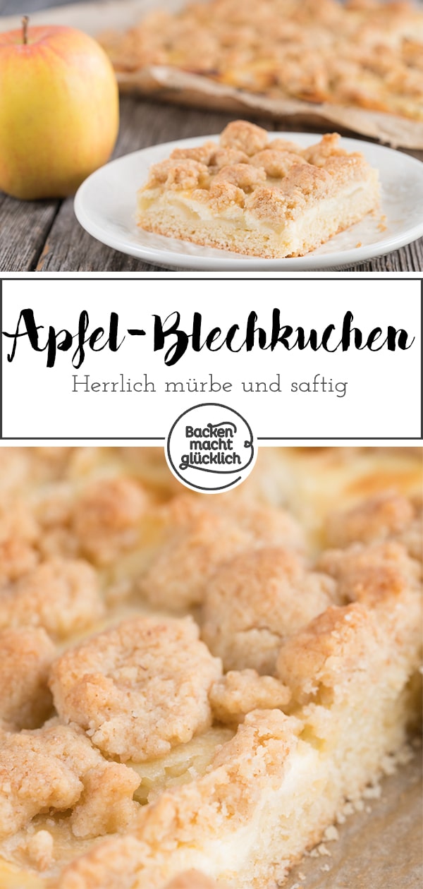 Tolles Rezept für einen fruchtigen Apfel-Schmand-Kuchen vom Blech. Der Apfelkuchen hat einen saftigen Schmandguss und knusprige Streusel. Der Streuselkuchen mit Äpfeln wird auf dem Blech gebacken.