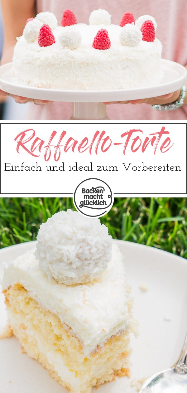 Gelingsicheres Rezept f&uuml;r eine k&ouml;stliche Raffaello-Torte ohne Gelatine, f&uuml;r uns die beste Kokostorte &uuml;berhaupt.