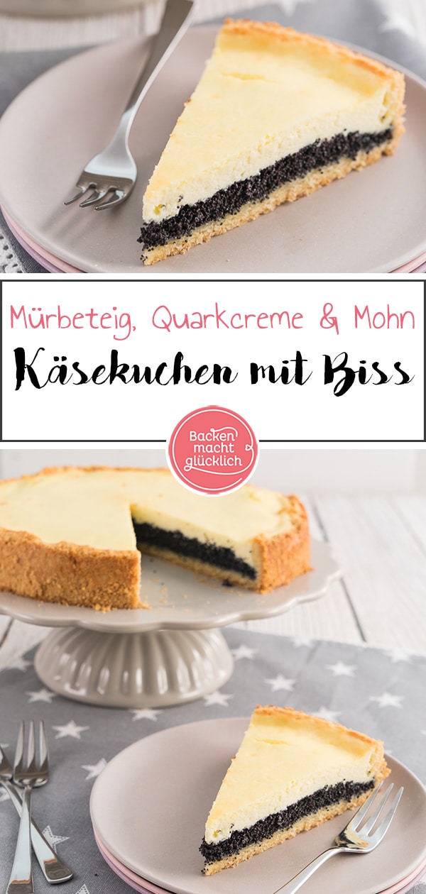 Käsekuchen mit Mohn ist köstlich: Mürber Teig, aromatische Mohnfüllung und cremige Quarkmasse. Dieser Mohn-Käsekuchen kommt auf jeder Kaffeetafel gut an! Und mit den Tipps im Rezept fällt der Käsekuchen garantiert nicht ein.