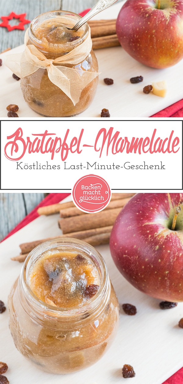 In dieser Bratapfelmarmelade stecken gebackene Äpfel, Zimt, Rosinen und Marzipan – für mich die perfekte winterliche Kombination aus Zutaten. Die Bratapfelmarmelade ist nicht nur ein köstliches Last-Minute-Geschenk aus der Küche, sondern nach den Feiertagen auch eine tolle Möglichkeit, Reste aus der Weihnachtsbäckerei zu verwerten.
