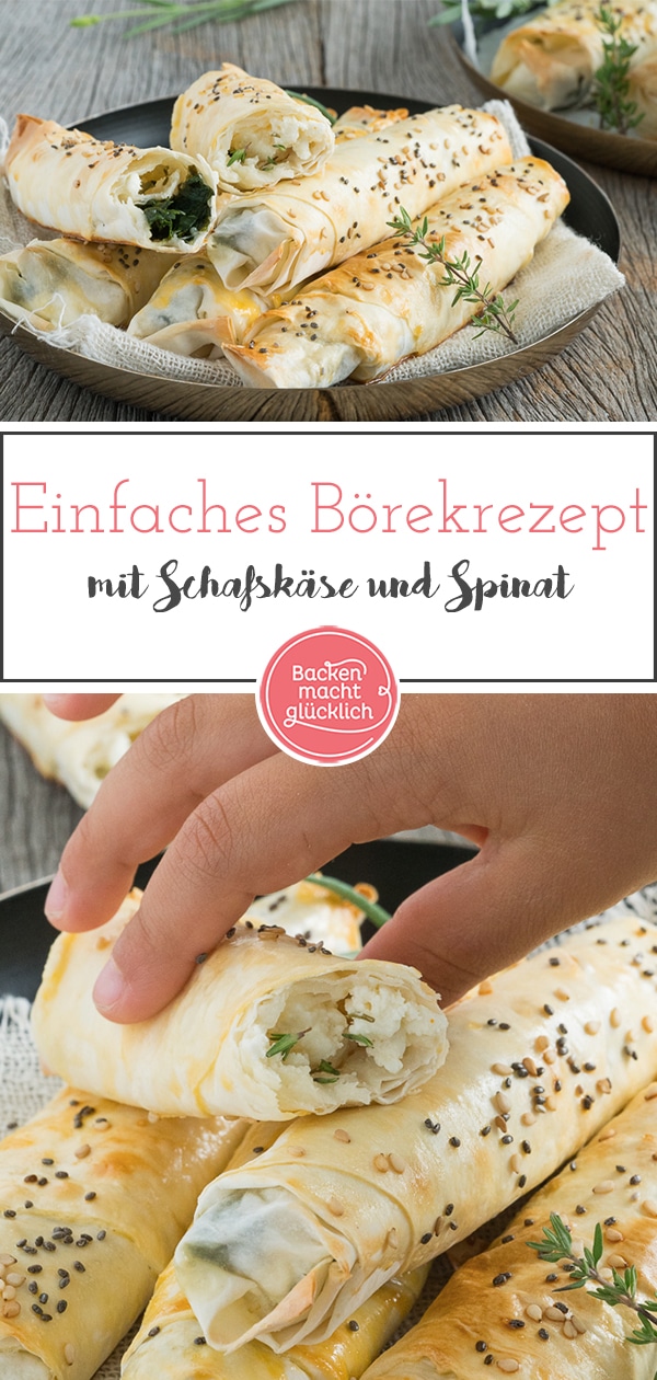 Börek mit Schafskäse und Spinat sind ein toller türkischer Snack. Mit diesem Rezept sind die Röllchen schnell zubereitet!