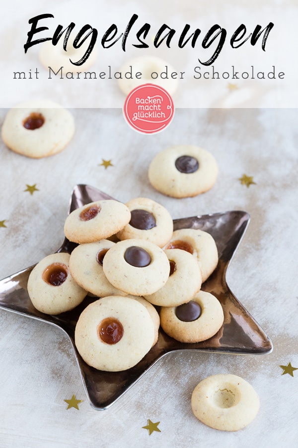 Die Engelsaugen gefüllt mit Marmelade oder Schokolade gelingen selbst Anfängern auf Anhieb! Der Teig für die Engelsaugen wird mit leckeren Mandeln verfeinert.
