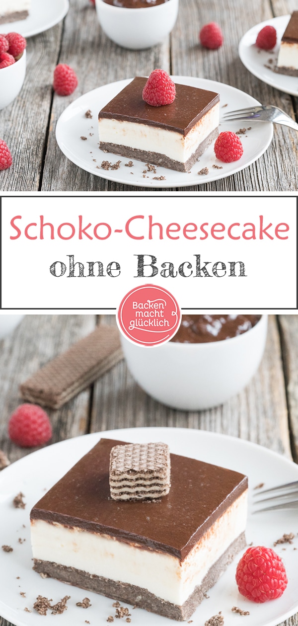 Ein köstlicher Schoko-Käsekuchen ohne Backen: Dieser schwarz-weiße Cheesecake mit Keksboden macht süchtig!