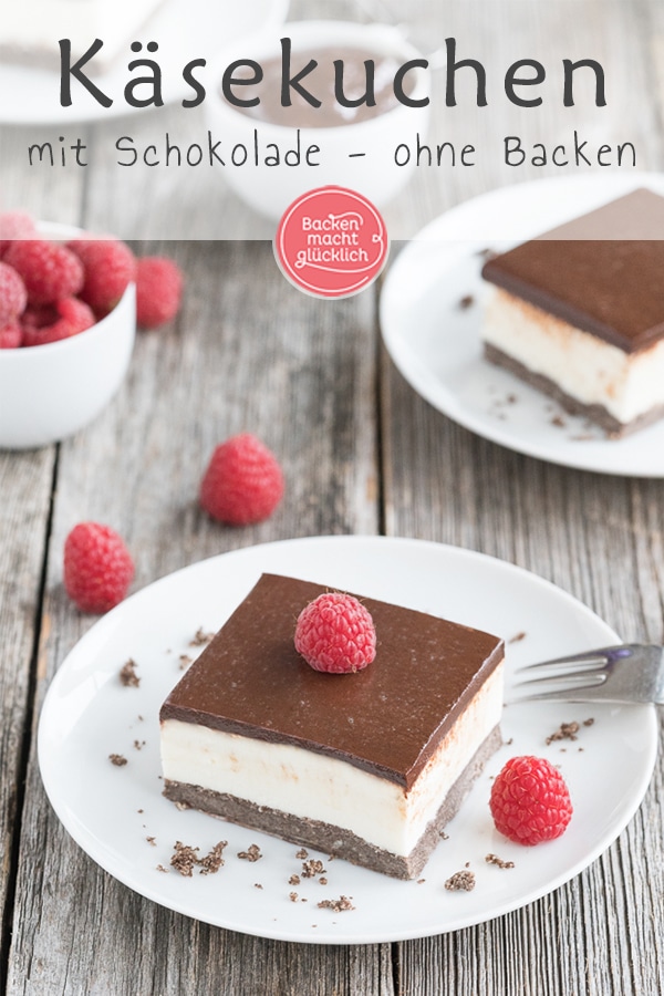 Ein köstlicher Schoko-Käsekuchen ohne Backen: Dieser schwarz-weiße Cheesecake mit Keksboden macht süchtig!