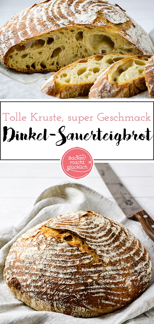 Einfaches Rezept f&uuml;r ein selbstgemachtes Dinkelbrot. Das Dinkelbrot ist ein reines Sauerteigbrot. So erh&auml;lt das Krustenbrot ohne Hefe einen besseren Geschmack und bleibt l&auml;nger haltbar.