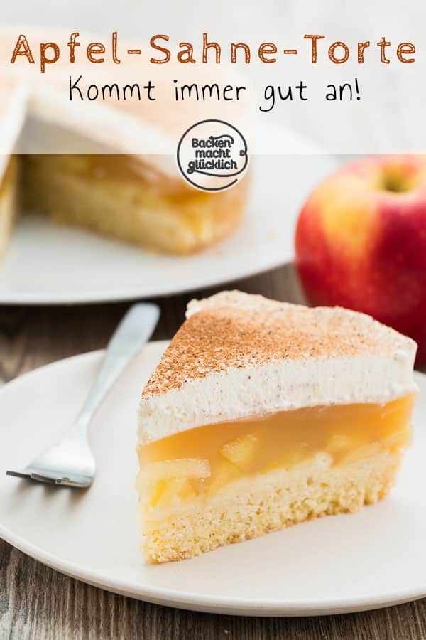 Die beste Apfel-Sahne-Torte mit Pudding und Mürbeteig: kommt garantiert gut an, ist superlecker & einfach zu machen!