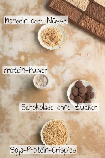 Zutaten für selbstgemachte Proteinschokolade ohne Zucker