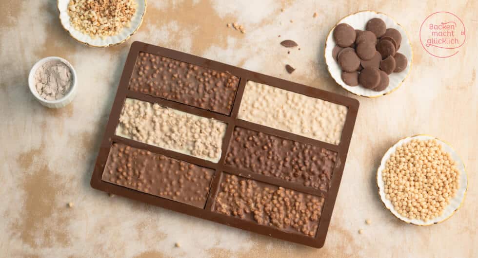 Protein-Schokolade in Schokotafelform mit Schokolade ohne Zucker und Soja Protein Crispies