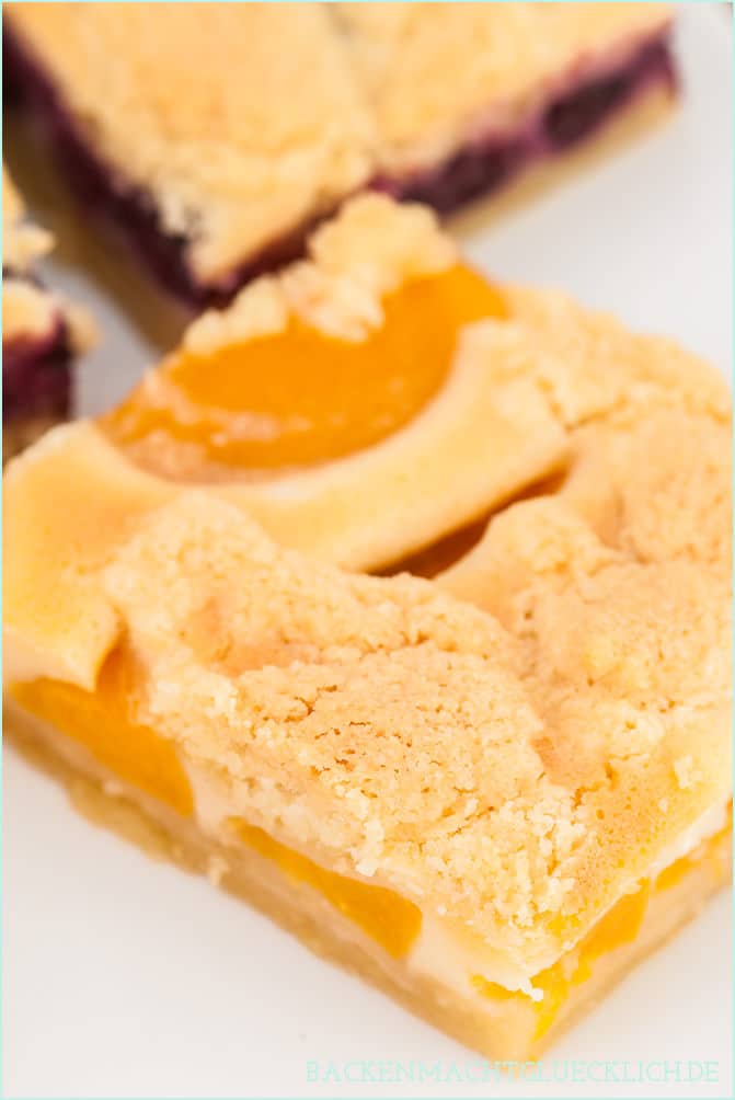 Mit dem saftigen Obst-Streusel-Kuchen vom Blech holt ihr euch einen echt k&ouml;stlichen Klassiker ins Haus! Allein, wenn ich schon wieder an die knusprigen Butter-Streusel denk l&auml;uft mir das Wasser im Mund zusammen. Dieser himmlische Blechkuchen mit Obst und Streuseln kommt einfach immer gut an! #streusel #streuselkuchen #obst #obstkuchen #blechkuchen #backenmachtgl&uuml;cklich