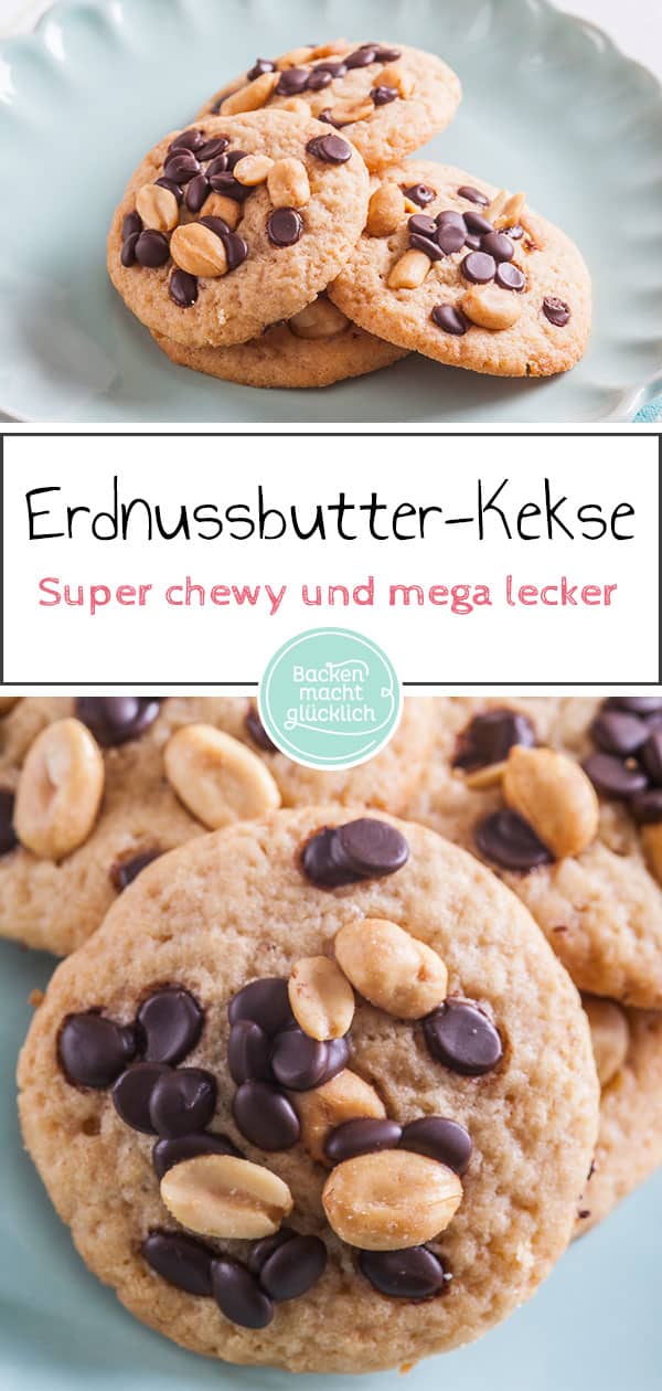 Diese Peanut Butter Cookies mit Erdnussbutter, Erdn&uuml;ssen und Schokolade haben das Zeug dazu, zu euren Lieblingskeksen zu werden! Die schnellen Erdnussbutterkekse sind sch&ouml;n weich und knackig zugleich, supers&uuml;ndig und einfach nur lecker.