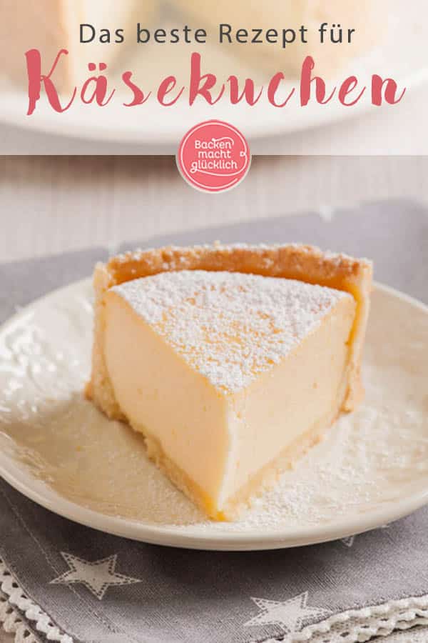 Lust auf einen leckeren Käsekuchen mit cremiger Quarkmasse und mürbem Boden? Mit diesem Klassiker Rezept gelingt der Käsekuchen garantiert. #käsekuchen #klassiker #käsekuchenrezept #backenmachtglücklich