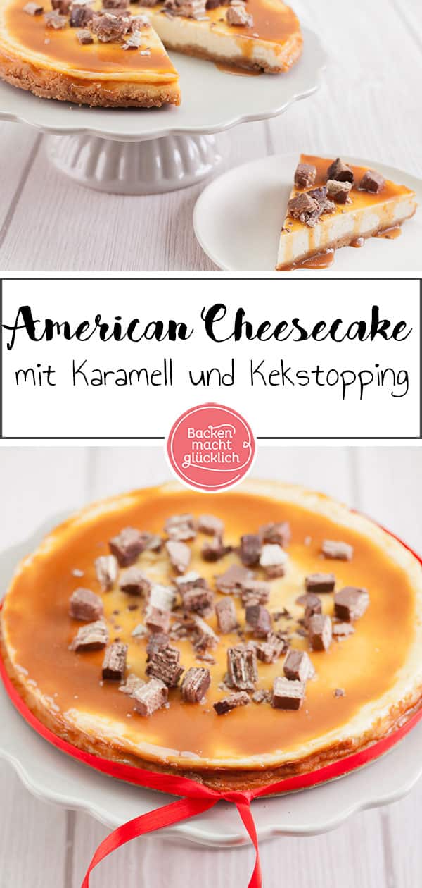 Tolles Rezept f&uuml;r einen perfekten amerikanischen Karamell Cheesecake. Der K&auml;sekuchen mit Karamell und Kekstopping wird herrlich cremig, sahnig und kompakt &ndash; genau wie ein american Cheesecake sein soll.