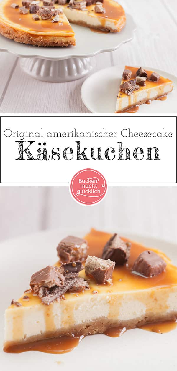 Tolles Rezept f&uuml;r einen perfekten amerikanischen Karamell Cheesecake. Der K&auml;sekuchen mit Karamell und Kekstopping wird herrlich cremig, sahnig und kompakt &ndash; genau wie ein american Cheesecake sein soll.