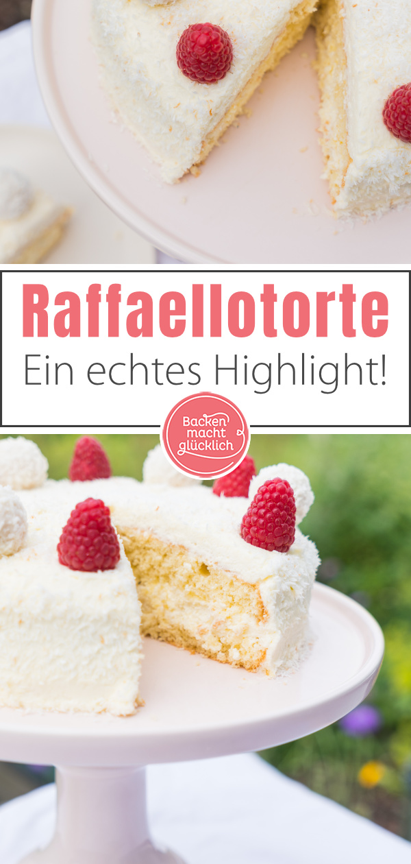 Gelingsicheres Rezept f&uuml;r eine k&ouml;stliche Raffaello-Torte ohne Gelatine, f&uuml;r uns die beste Kokostorte &uuml;berhaupt.