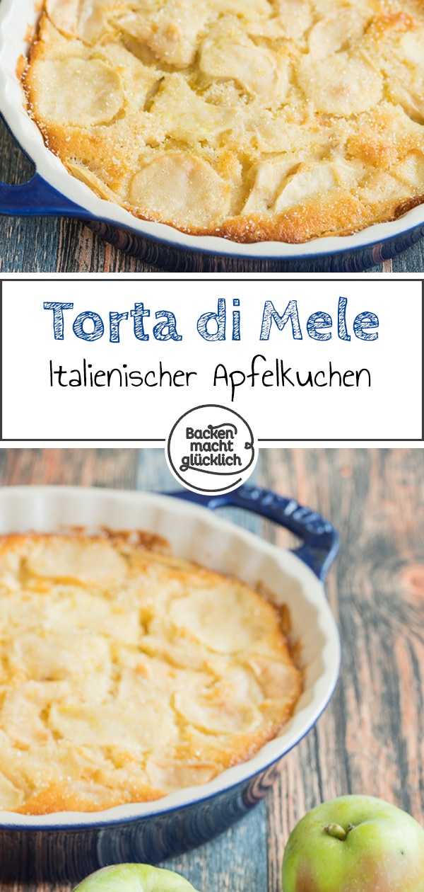 Torta di Mele ist ein fruchtiger, saftiger Apfelkuchen mit besonders viel Obst. Der italienische Apfelkuchen schmeckt sowohl lauwarm als auch kalt. Wer mag, gibt zum italienischen Apfelkuchen noch Gewürze und Rosinen dazu.
