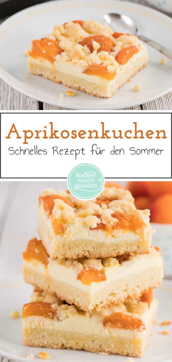 Fruchtig, saftig, cremig: Dieser Aprikosenkuchen mit Quark und Streuseln ist einer der besten Blechkuchen für den Sommer. Der köstliche Aprikosen-Streuselkuchen ist ein echter Genuss für die ganze Familie. #streuselkuchen #aprikosen #marille #aprikosenkuchen #streusel #backenmachtglücklich