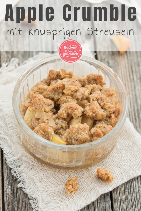 Knusprige Streusel, fruchtige Apfelfüllung: Dieses einfache Apple Crumble Rezept mit Haferflocken ist genial!