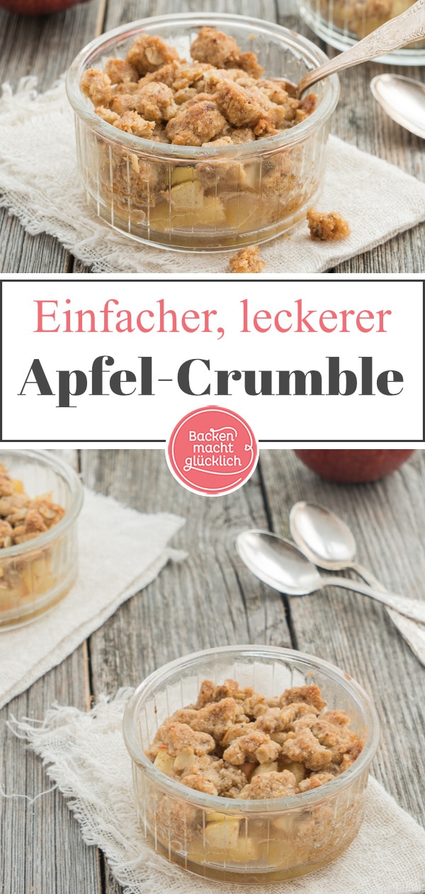 Knusprige Streusel, fruchtige Apfelfüllung: Dieses einfache Apple Crumble Rezept mit Haferflocken ist genial!