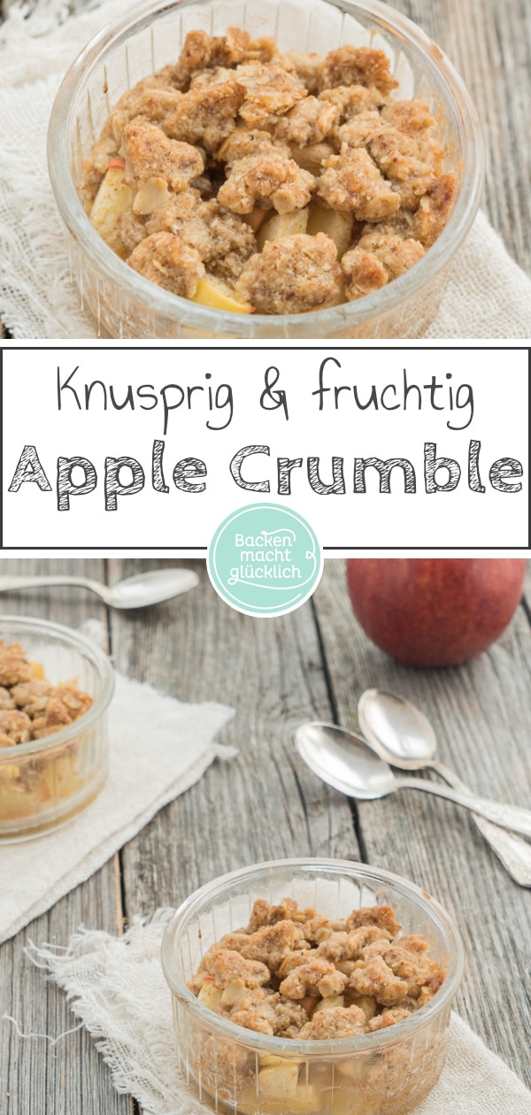 Knusprige Streusel, fruchtige Apfelfüllung: Dieses einfache Apple Crumble Rezept mit Haferflocken ist genial!