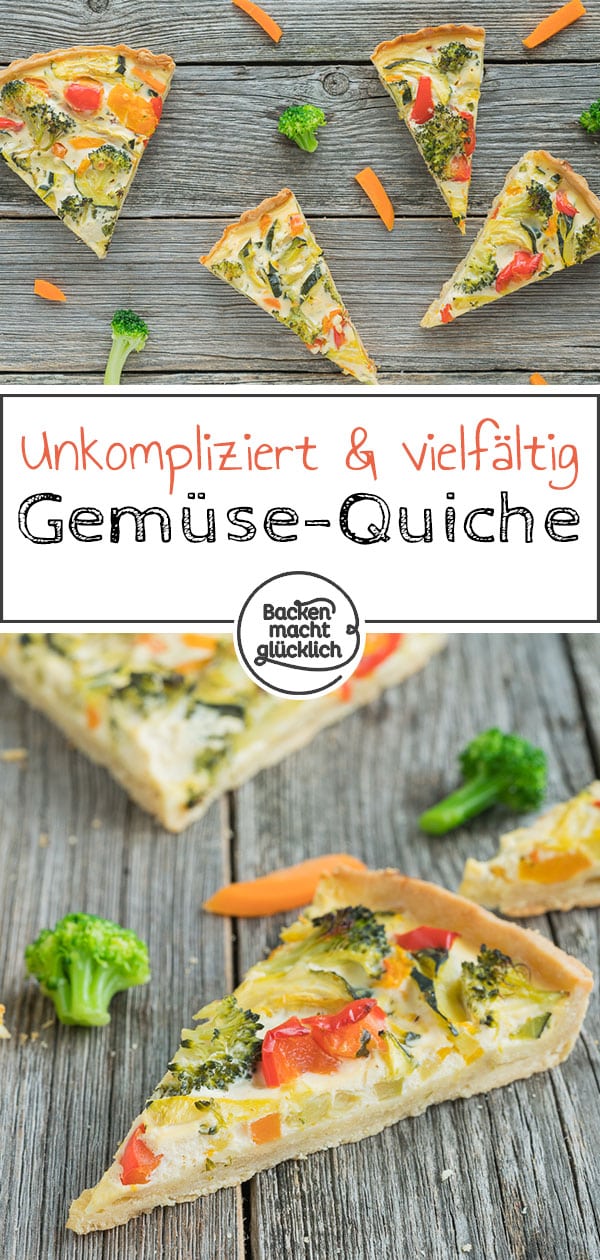 Absolut köstliche Gemüsequiche mit Ziegenkäse und Mürbeteig - perfekt zum Abendessen oder als Snack.