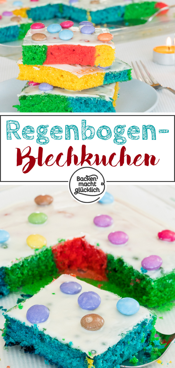 Dieser einfache Regenbogenkuchen aus Rührteig (Papageienkuchen) ist ein echter Hingucker: Kunterbunt und so lecker!