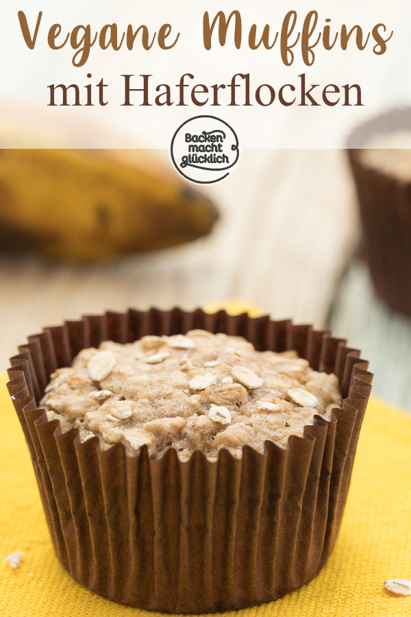 Vegane Bananen-Hafer-Muffins ohne Zucker, Ei und Fett kommen nicht nur bei Kindern gut an. Tolle gesunde Frühstücksmuffins!
