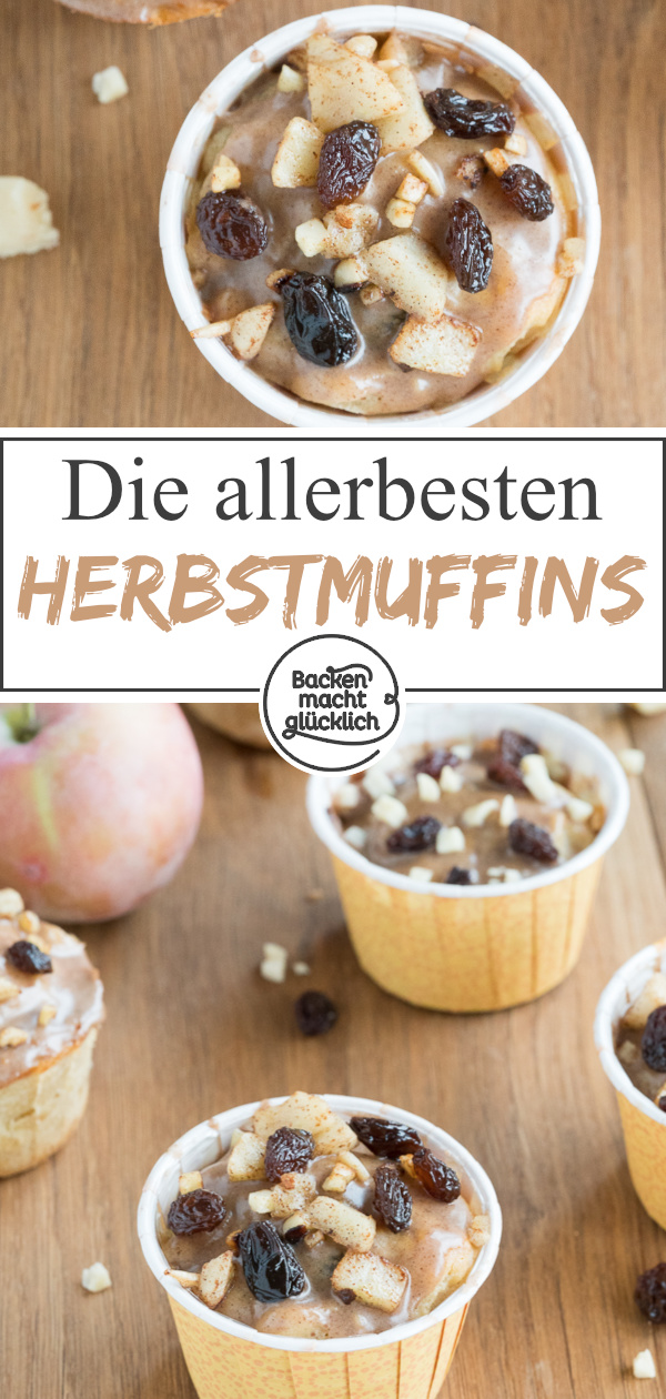 Sehr saftige Bratapfelmuffins mit Marzipan, Mandeln und Rosinen. Das perfekte Soulfood für Herbst und Winter!