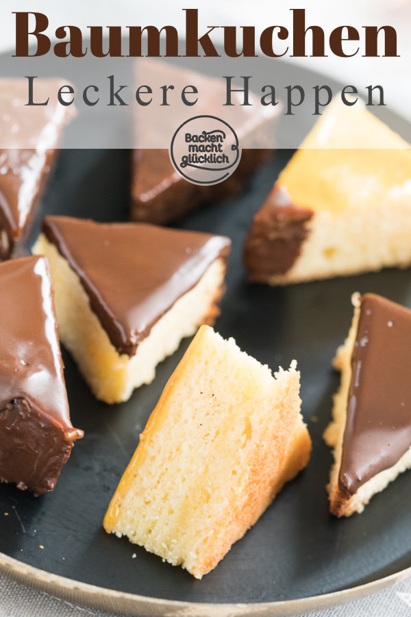 Baumkuchen ist ein köstlicher, wenn auch etwas aufwändiger Klassiker. Diese feinen Baumkuchenspitzen ohne Alkohol und Marzipan zergehen auf der Zunge - und die selbstgemachten Baumkuchenspitzen sehen noch dazu hübsch aus.