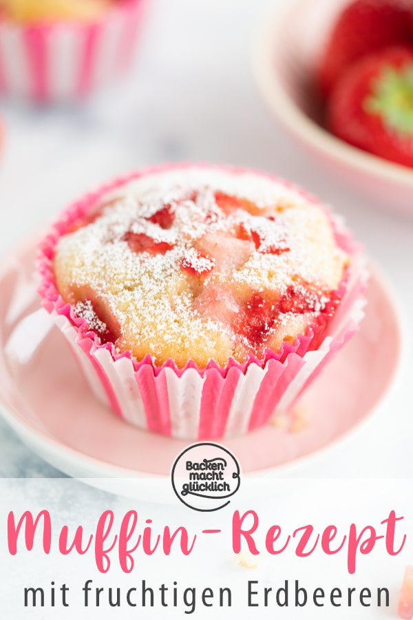 K&ouml;stliche, einfache Erdbeermuffins mit wei&szlig;er Schokolade und Buttermilch. Super saftig und blitzschnell gemacht!