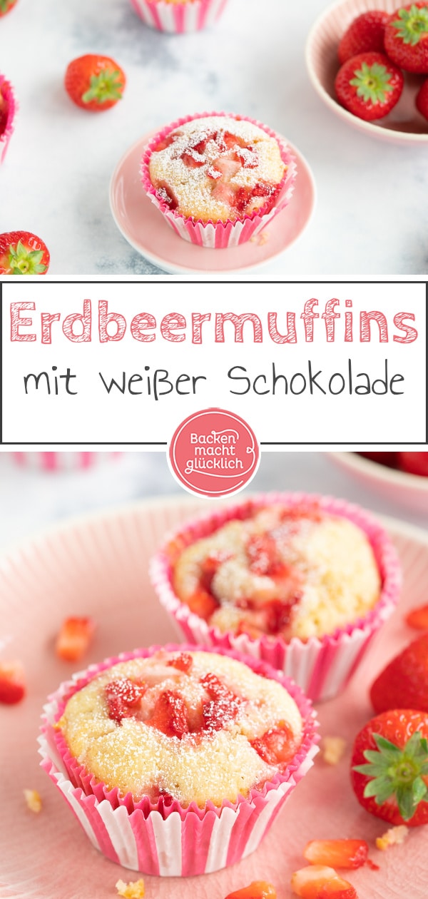 K&ouml;stliche, einfache Erdbeermuffins mit wei&szlig;er Schokolade und Buttermilch. Super saftig und blitzschnell gemacht!