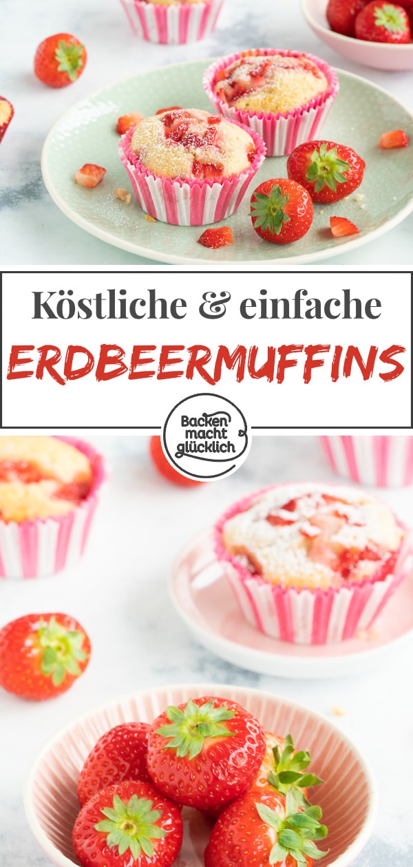K&ouml;stliche, einfache Erdbeermuffins mit wei&szlig;er Schokolade und Buttermilch. Super saftig und blitzschnell gemacht!
