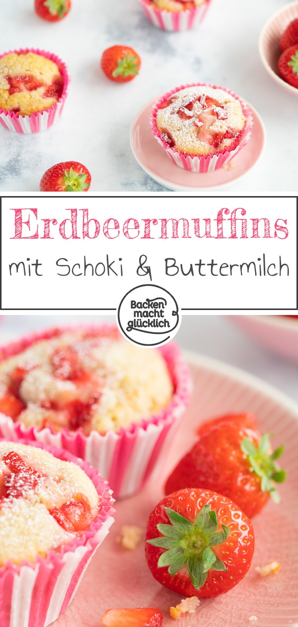K&ouml;stliche, einfache Erdbeermuffins mit wei&szlig;er Schokolade und Buttermilch. Super saftig und blitzschnell gemacht!