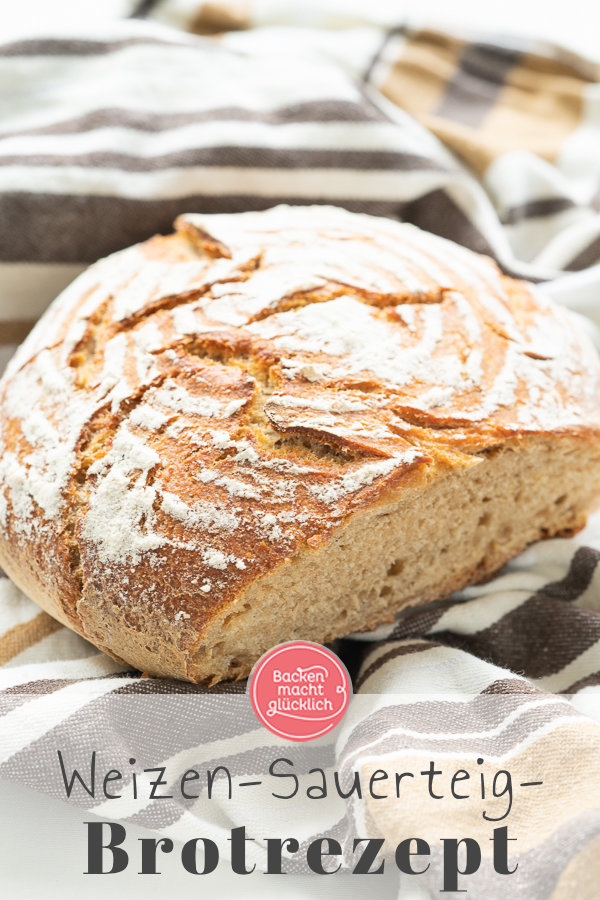 Einfaches Rezept für ein köstliches Weizen-Sauerteig-Brot. Das Sauerteigbrot ist absolut Anfängertauglich und variabel. Die Kruste und Krume des selbstgemachten Weizen-Sauerteig-Brotes werden einfach super lecker!