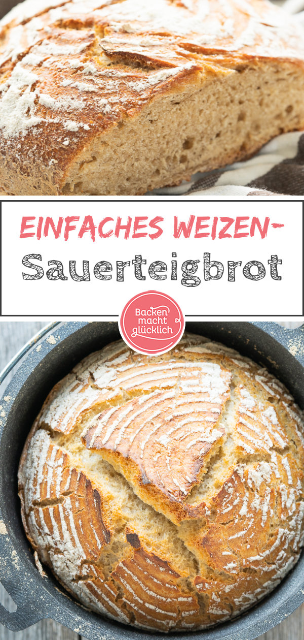 Einfaches Rezept für ein köstliches Weizen-Sauerteig-Brot. Das Sauerteigbrot ist absolut Anfängertauglich und variabel. Die Kruste und Krume des selbstgemachten Weizen-Sauerteig-Brotes werden einfach super lecker!
