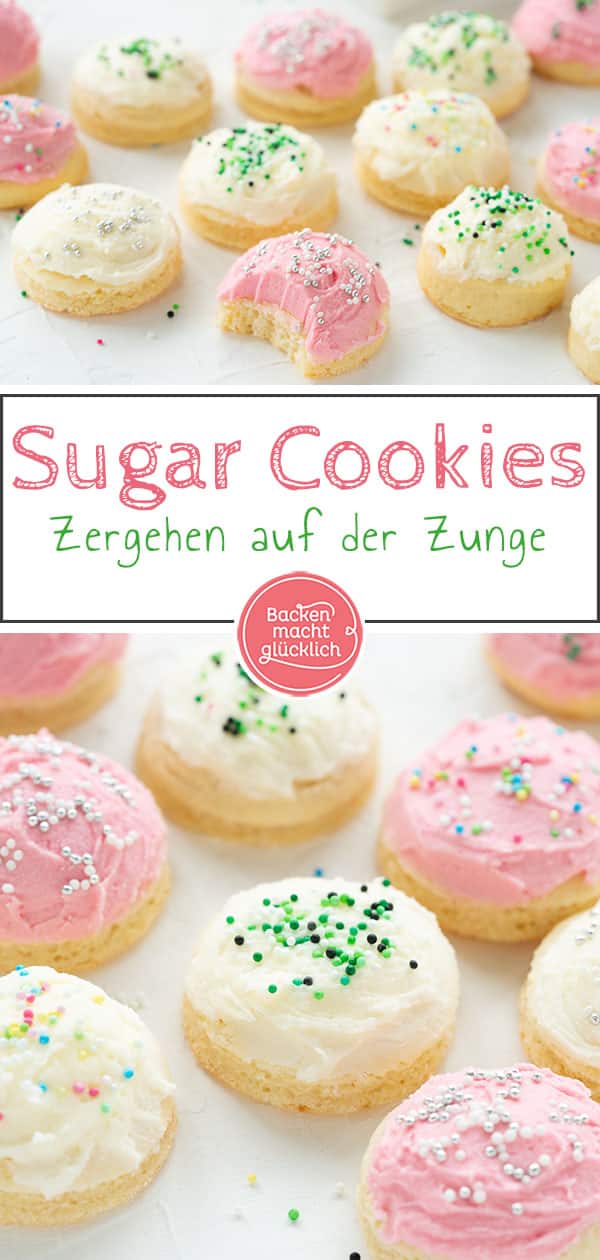 Sugar Cookies sind herrlich softe amerikanische Plätzchen mit üppigem Frosting. Diese bunt verzierten Yogurt Sugar Cookies sind ein echter Hingucker!