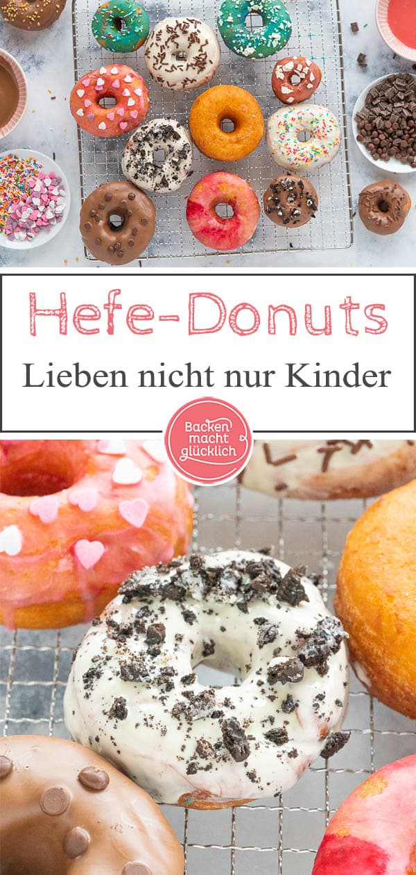 Donuts, die bekannten amerikanischen Hefeteig-Kringel, sind nicht nur super lecker, sondern auch ein echter Hingucker. Mit unserem Rezept könnt ihr Doughnuts ohne Donut Maker und Co selber machen! Genau der richtige Snack für Fasching, Karneval, Partys und Geburtstage