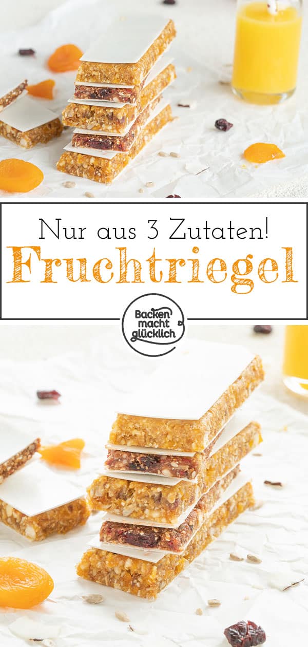 Diese leckeren Fruchtschnitten bestehen aus nur 3 Zutaten. Die einfachen Fruchtriegel sind super fix gemacht, gesund und vegan. Die Fruchtriegel sind perfekt für Klein und Groß!