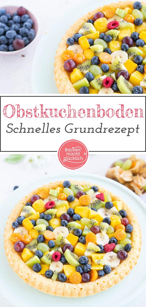 Ein einfaches Grundrezept für einen saftigen Obstboden aus Rührteig. Mit dem Obstkuchenteig lassen sich im Handumdrehen traumhafte Obstkuchen und Torten zaubern. #obstkuchen #kuchenboden #grundrezept #tortenboden #backenmachtglücklich