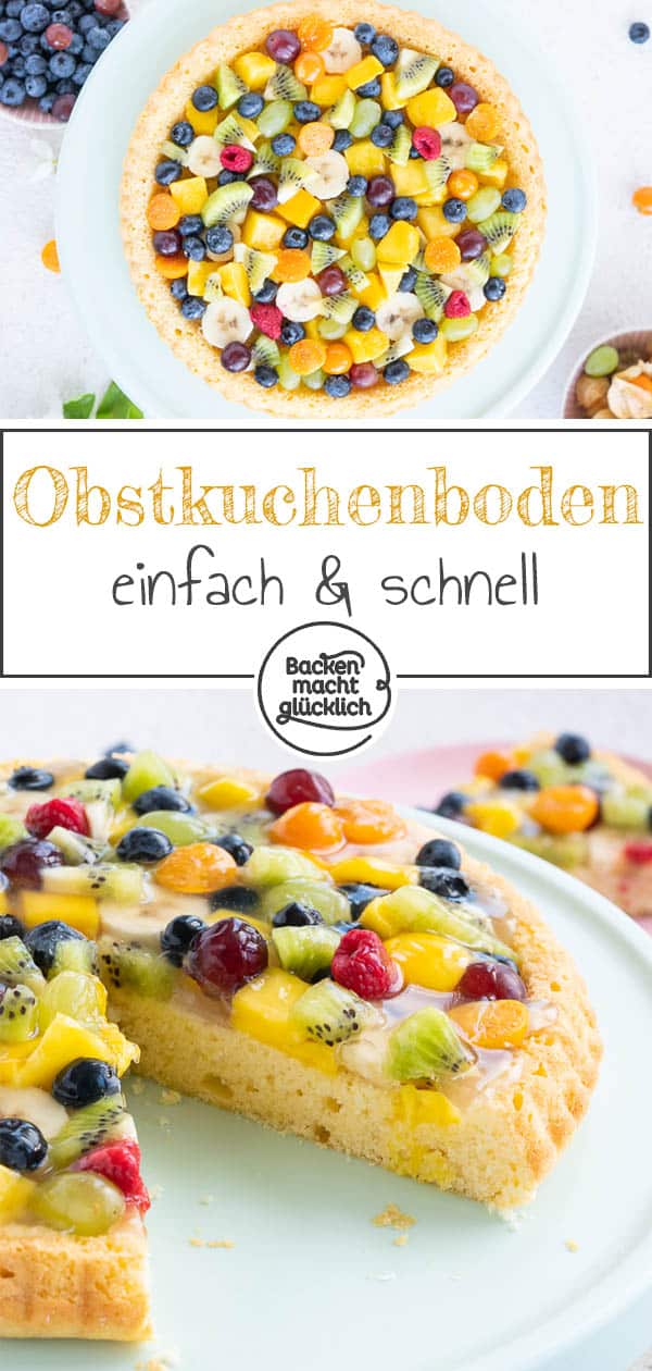 Ein einfaches Grundrezept für einen saftigen Obstboden aus Rührteig. Mit dem Obstkuchenteig lassen sich im Handumdrehen traumhafte Obstkuchen und Torten zaubern. #obstkuchen #kuchenboden #grundrezept #tortenboden #backenmachtglücklich