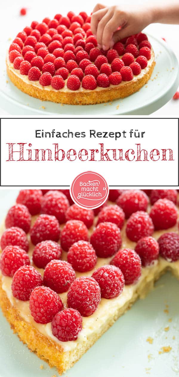Wie wäre es mal mit einem köstlichen Himbeer-Pudding-Kuchen? Dieses super einfache Rezept für Himbeerkuchen mit Biskuit und leckerem Vanillepudding kommt wirklich bei jedem gut an! #himbeerkuchen #himbeeren #kuchen #einfach #himbeerkuchenmitpudding #backenmachtglücklich