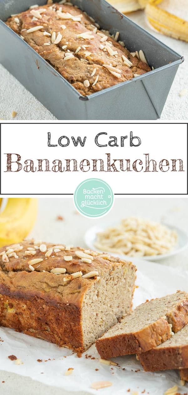 Dieses leckere Low Carb Banana Bread kommt ganz ohne Butter, Zucker und Mehl aus. Dafür schmeckt es aber genauso saftig und aromatisch wie das Original. Das gesunde Banana Bread ist eine klare Empfehlung! #bananbread #bananenbrot #lowcarb #banenkuchen #bananenbrotgesund #backenmachtglücklich