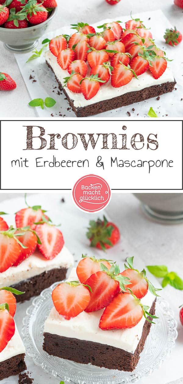 Diese köstlichen Erdbeer-Mascarpone-Brownies sehen nicht nur absolut verführerisch aus, sondern schmecken auch so. Die Brownies mit Erdbeeren sind nämlich schokoladig, cremig und fruchtig zugleich – die perfekte Kombination für den Sommer! #brownies #sommer #erdbeeren #erdbeerkuchen #schoko #backenmachtglücklich