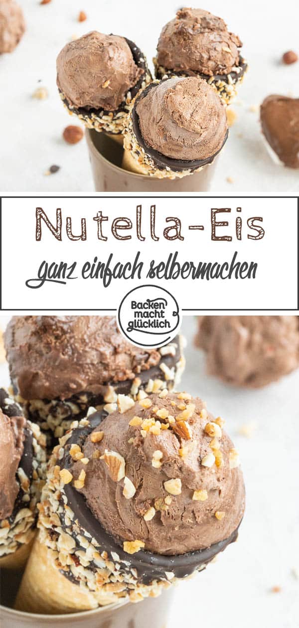 Nur 5 Zutaten und 5 Minuten Aufwand: Leckeres Nutella-Eis selbermachen ist überhaupt nicht schwer. Wer Nussnougat-Creme mag, wird dieses Nutellaeis Rezept lieben! #backenmachtglücklich #nutella #eiscreme #schokoeis #rezept