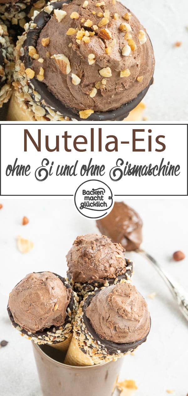 Nur 5 Zutaten und 5 Minuten Aufwand: Leckeres Nutella-Eis selbermachen ist überhaupt nicht schwer. Wer Nussnougat-Creme mag, wird dieses Nutellaeis Rezept lieben! #backenmachtglücklich #nutella #eiscreme #schokoeis #rezept