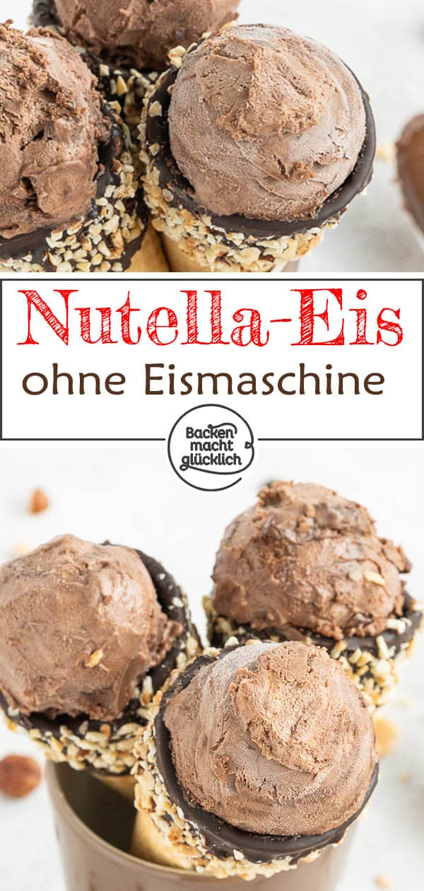 Nur 5 Zutaten und 5 Minuten Aufwand: Leckeres Nutella-Eis selbermachen ist überhaupt nicht schwer. Wer Nussnougat-Creme mag, wird dieses Nutellaeis Rezept lieben! #backenmachtglücklich #nutella #eiscreme #schokoeis #rezept