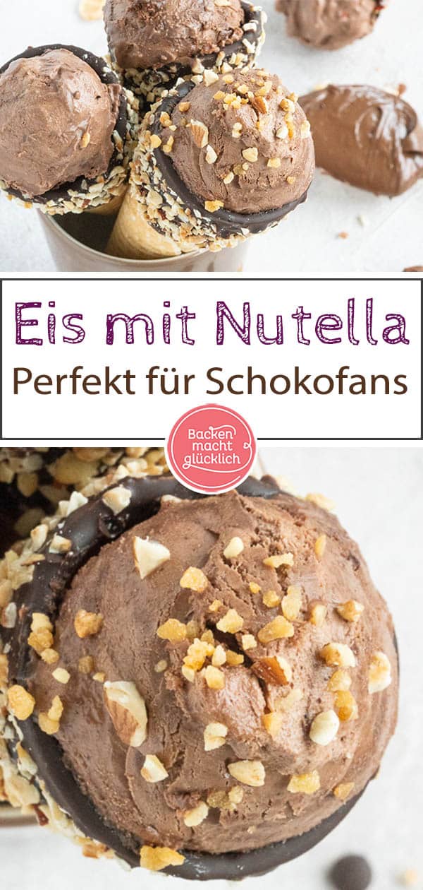 Nur 5 Zutaten und 5 Minuten Aufwand: Leckeres Nutella-Eis selbermachen ist überhaupt nicht schwer. Wer Nussnougat-Creme mag, wird dieses Nutellaeis Rezept lieben! #backenmachtglücklich #nutella #eiscreme #schokoeis #rezept