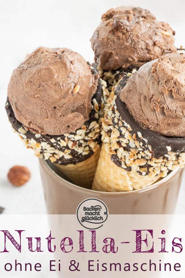 Nur 5 Zutaten und 5 Minuten Aufwand: Leckeres Nutella-Eis selbermachen ist überhaupt nicht schwer. Wer Nussnougat-Creme mag, wird dieses Nutellaeis Rezept lieben! #backenmachtglücklich #nutella #eiscreme #schokoeis #rezept