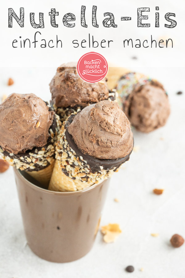 Nur 5 Zutaten und 5 Minuten Aufwand: Leckeres Nutella-Eis selbermachen ist überhaupt nicht schwer. Wer Nussnougat-Creme mag, wird dieses Nutellaeis Rezept lieben! #backenmachtglücklich #nutella #eiscreme #schokoeis #rezept
