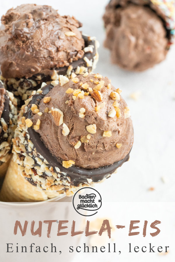 Nur 5 Zutaten und 5 Minuten Aufwand: Leckeres Nutella-Eis selbermachen ist überhaupt nicht schwer. Wer Nussnougat-Creme mag, wird dieses Nutellaeis Rezept lieben! #backenmachtglücklich #nutella #eiscreme #schokoeis #rezept